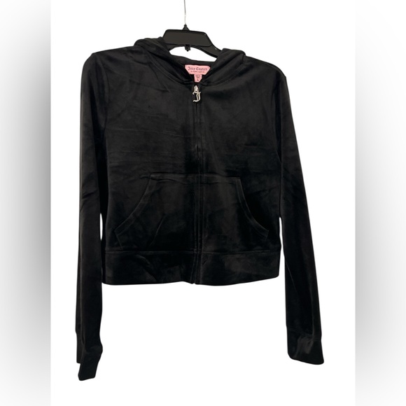Juicy Couture Black Velour Hoodie Size Large - Picture 2 of 5